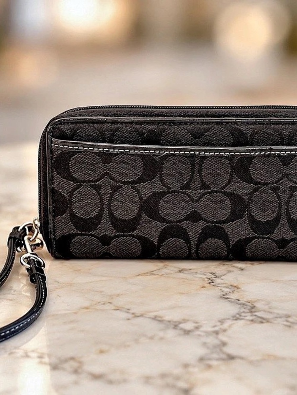 Coach Signature Jacquard Accordion Zip Wallet Black